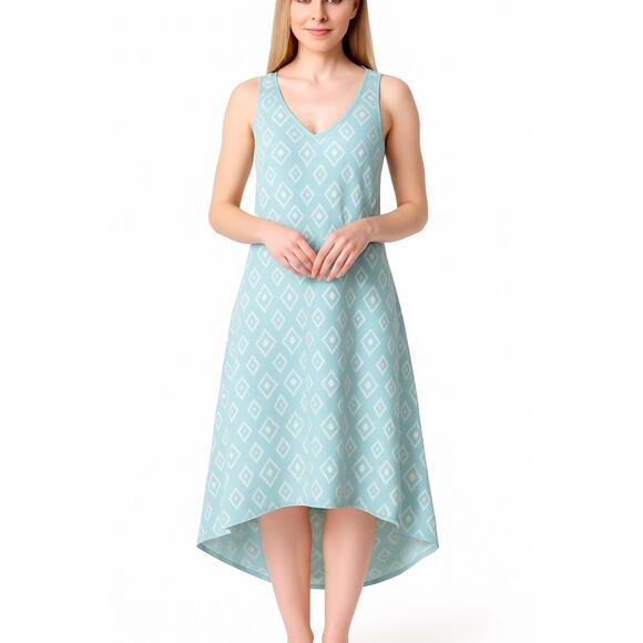 Neiman Marcus Blue High Low Dress XL100% Tencel Sleeveless V-Neck Shift NWT - Picture 1 of 5